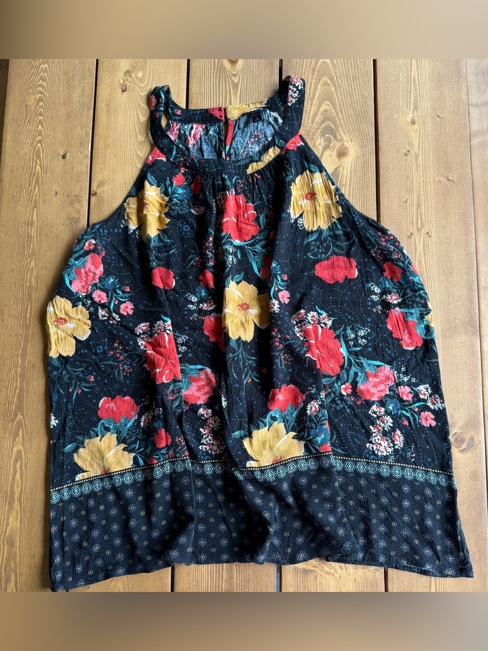 Torrid Size 2 Black Floral Goddess Tank Top with Border Hem